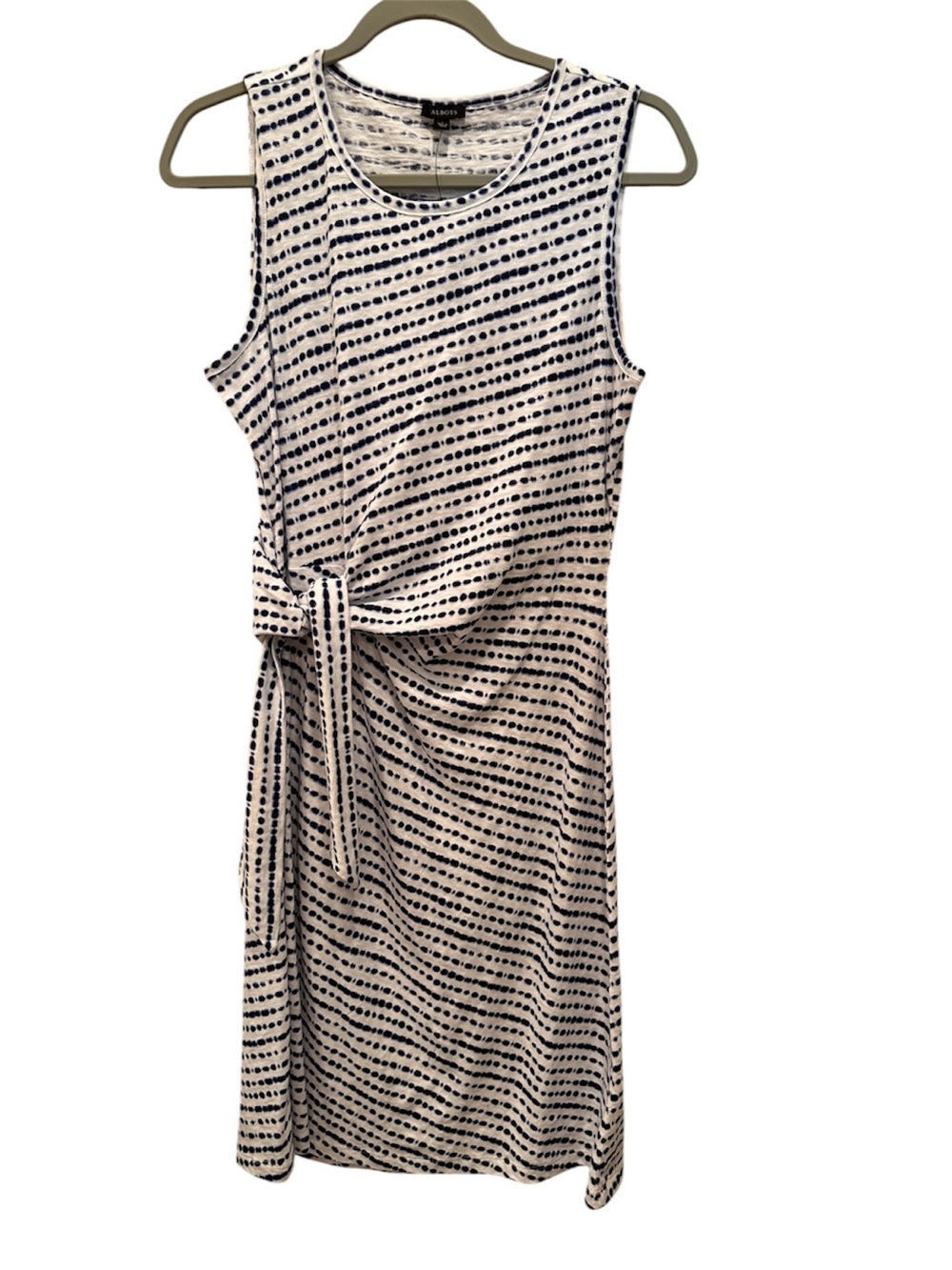 NWT White Dress with Navy Dot Cotton Tie-Waist Lightweight Summer Sz S